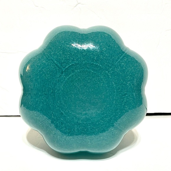 Dusty Blue Blown Glass Pumpkin With Brown Curly Stem 6" - Picture 5 of 8